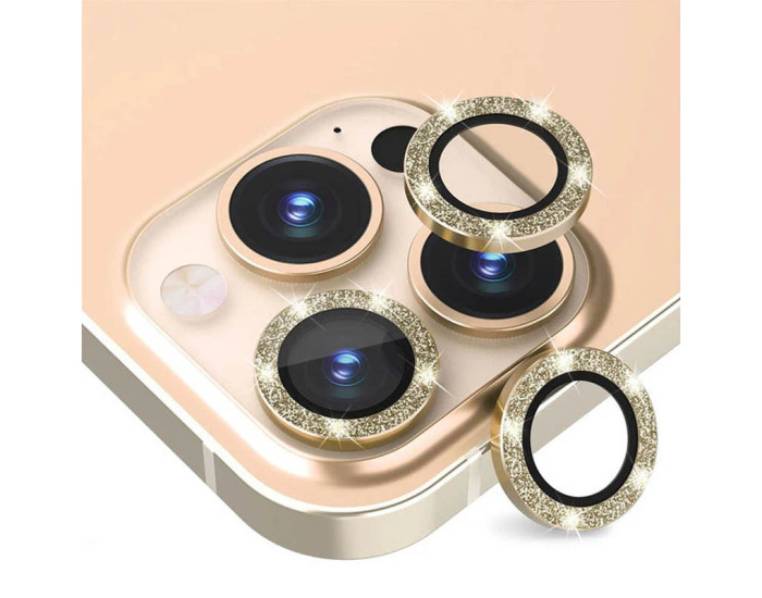 Защитное стекло Metal Sparkles на камеру iPhone 15 Pro/15 Pro Max (Золотой / Gold)