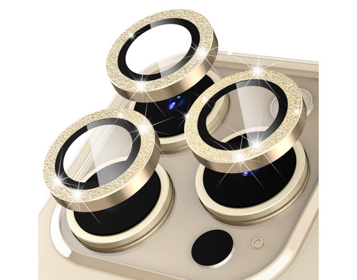 Защитное стекло Metal Sparkles на камеру iPhone 15 Pro/15 Pro Max (Золотой / Gold)