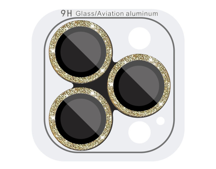 Защитное стекло Metal Sparkles на камеру iPhone 15 Pro/15 Pro Max (Золотой / Gold)
