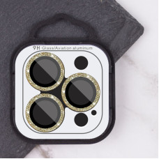 Защитное стекло Metal Sparkles на камеру iPhone 15 Pro/15 Pro Max (Золотой / Gold)