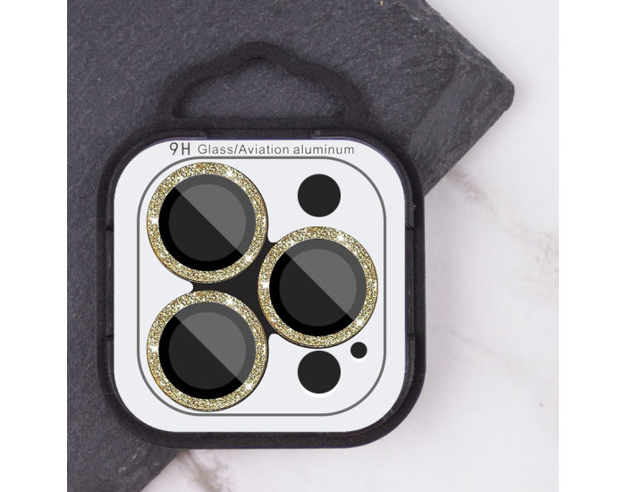 Защитное стекло Metal Sparkles на камеру iPhone 15 Pro/15 Pro Max (Золотой / Gold)