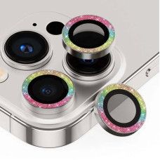 Защитное стекло Metal Sparkles на камеру iPhone 15 Pro/15 Pro Max (Сиреневый / Rainbow)