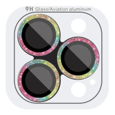 Защитное стекло Metal Sparkles на камеру iPhone 15 Pro/15 Pro Max (Сиреневый / Rainbow)
