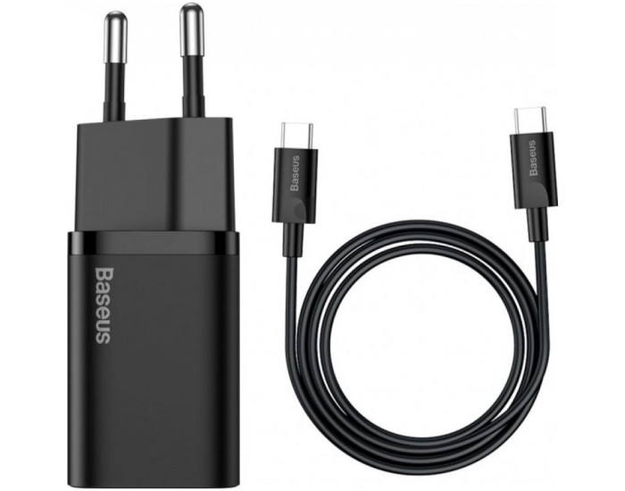 Мережеве зарядний пристрій 1Type-C Baseus Super Si 25W з кабелем Type-C to Type-C 1m (TZCCSUP-L01) чорний