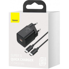 Мережеве зарядний пристрій 1Type-C Baseus Super Si 25W з кабелем Type-C to Type-C 1m (TZCCSUP-L01) чорний