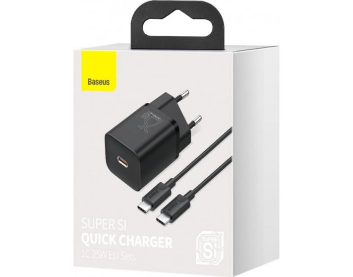 Мережеве зарядний пристрій 1Type-C Baseus Super Si 25W з кабелем Type-C to Type-C 1m (TZCCSUP-L01) чорний
