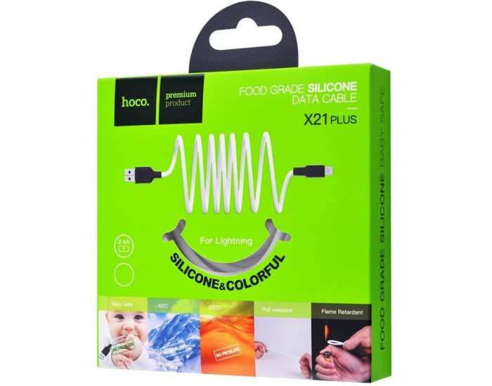 Кабель UBS Hoco X21 Plus Silicone USB to Lightning (2.4A/2m) Black/White