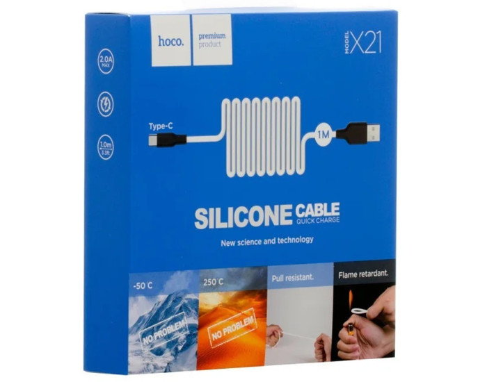 Кабель USB Hoco X21 Plus Silicone USB to Type-C (3A/1m) Black/Orange