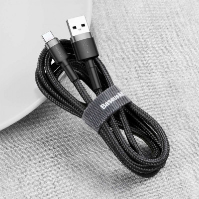 Кабель USB Baseus Cafule Type-C (CATKLF-B91) 3A (1m) (Черный / Серый)
