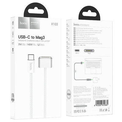 Кабель USB Hoco X103 Magnetic Type-C to Mag3, 140W, White