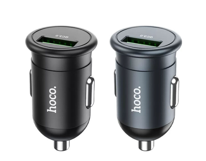 Автомобільне зарядний пристрій Hoco Z43 Mighty Single Port Car Charger (1USB/18W/QC3.0) Metal Grey