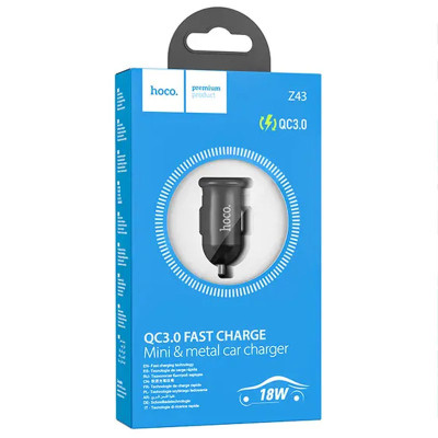 Автомобильное зарядное устройство Hoco Z43 Mighty Single Port Car Charger (1USB/18W/QC3.0) Metal Grey