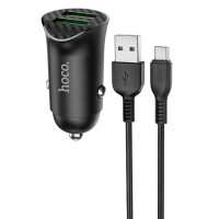 Автомобильное зарядное устройство Hoco Z39 Farsighted (2USB/QC3.0/18W) с кабелем Micro USB Black
