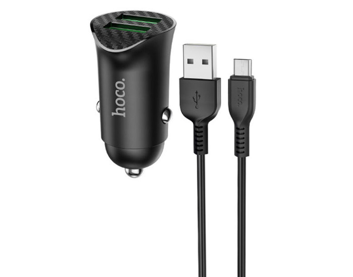 Автомобильное зарядное устройство Hoco Z39 Farsighted (2USB/QC3.0/18W) с кабелем Micro USB Black