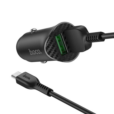 Автомобильное зарядное устройство Hoco Z39 Farsighted (2USB/QC3.0/18W) с кабелем Micro USB Black