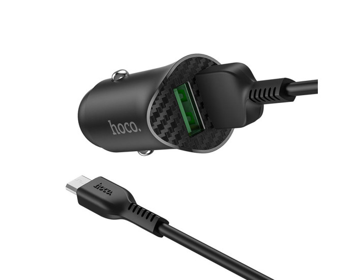 Автомобильное зарядное устройство Hoco Z39 Farsighted (2USB/QC3.0/18W) с кабелем Micro USB Black