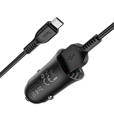 Автомобильное зарядное устройство Hoco Z39 Farsighted (2USB/QC3.0/18W) с кабелем Micro USB Black