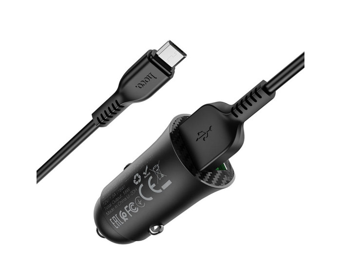 Автомобильное зарядное устройство Hoco Z39 Farsighted (2USB/QC3.0/18W) с кабелем Micro USB Black