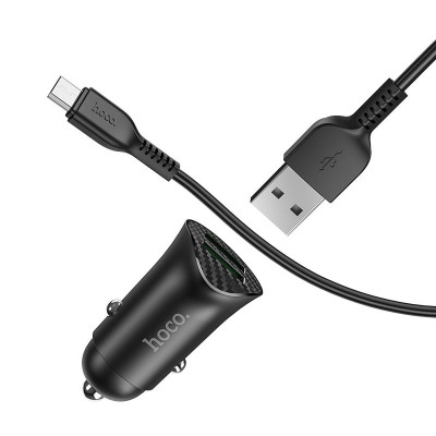 Автомобильное зарядное устройство Hoco Z39 Farsighted (2USB/QC3.0/18W) с кабелем Micro USB Black