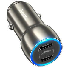 Автомобільне зарядний пристрій Hoco Z48 Tough 40W (2 Type-C) з кабелем Type-C to Type-C, Metal Gray