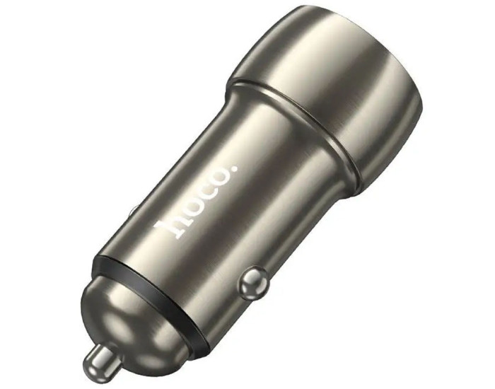 Автомобільне зарядний пристрій Hoco Z48 Tough 40W (2 Type-C) з кабелем Type-C to Type-C, Metal Gray