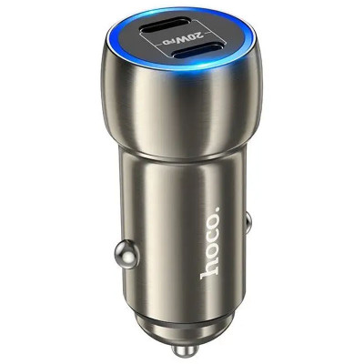 Автомобильное зарядное устройство Hoco Z48 Tough 40W (2 Type-C) с кабелем Type-C to Type-C, Metal Gray