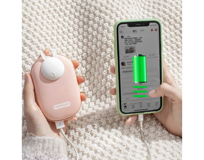 Портативна батарея (Power Bank) (GXZ-N705) 2 in 1 з обігрівачем 10000mAh Pink Rabbit