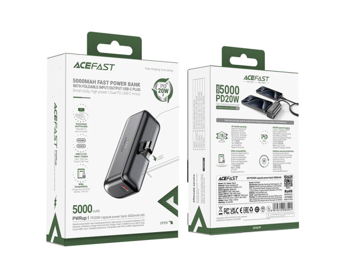 Портативна батарея (Power Bank) Acefast M9 PD20W 5000mAh, чорна