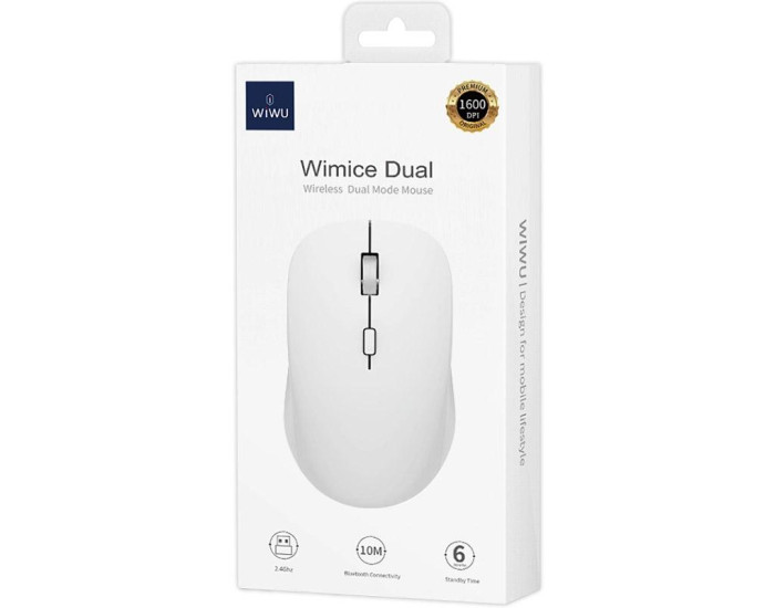 Мышь беспроводная WiWU WM108 2.4G+BT5.0 White