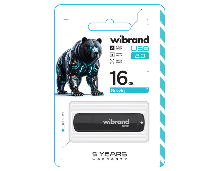 Флешка USB 2.0 Wibrand 16GB Grizzly Black