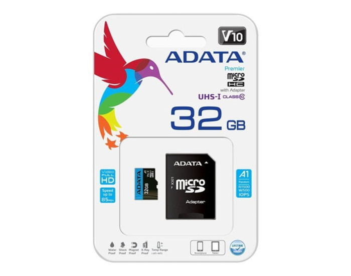 Карта памяти MicroSD 32GB A-DATA Premier Class 10 A1 (R-100Mb/s) UHS-1 + Adapter SD