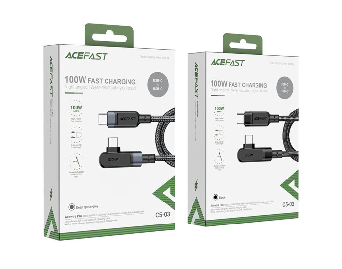 Кабель USB-C Acefast C5-03 Right angled aluminum alloy Type-C to Type-C (100W/2m) чорний