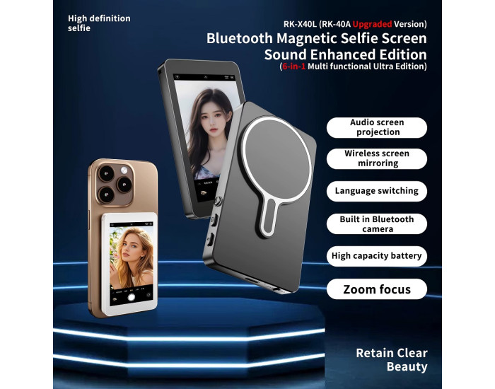 Дополнительный экран Magnetic selfie screen RK-X40L камеры смартфона Black