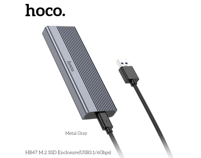 Внешний карман для накопителя HOCO HB47 M.2 SSD Enclosure (USB-A3.1/6Gbps) Grey