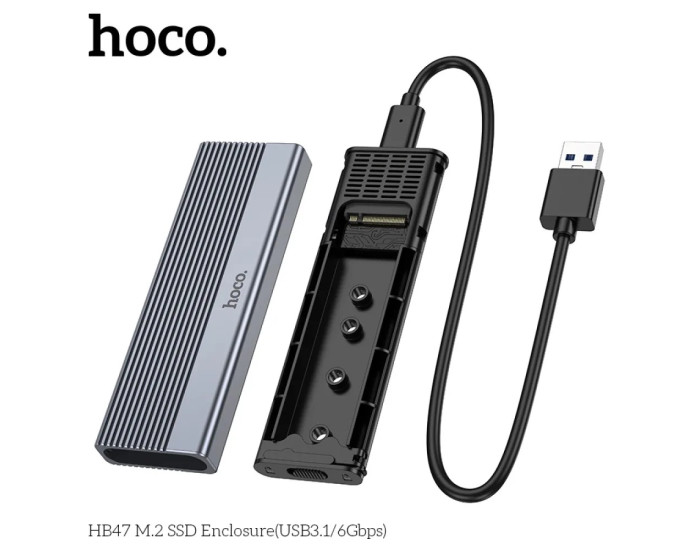 Внешний карман для накопителя HOCO HB47 M.2 SSD Enclosure (USB-A3.1/6Gbps) Grey