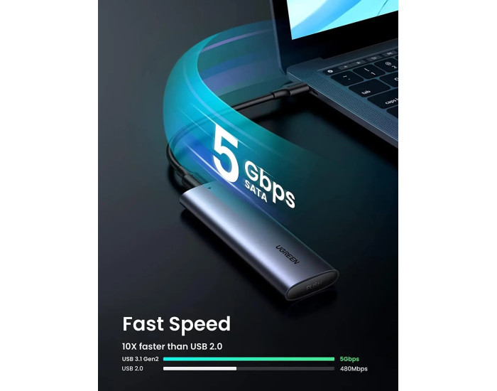 Внешний карман для накопителя UGREEN USB-C to M.2 NGFF 5G Enclosure A TO C Cable 50cm