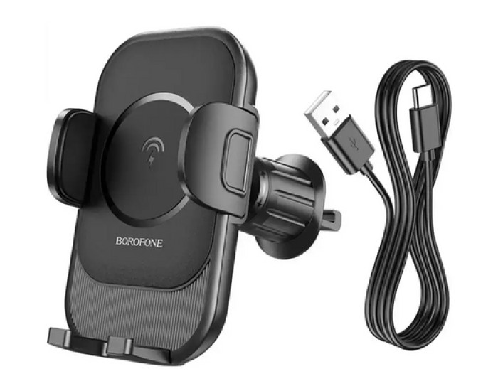 Автотримач з безпровідний зарядкою Borofone BH204 Blue Charm (5W/7.5W/10W/15W) (Чорний / Black)