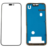 Стекло фронтальное c OCA-пленкой iPhone 15 Pro Max, черное, + рамка, оригинал, Mitsubishi