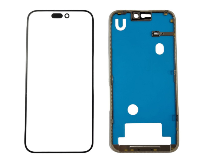 Стекло фронтальное c OCA-пленкой iPhone 15 Pro Max, черное с рамкой, оригинал Mitsubishi