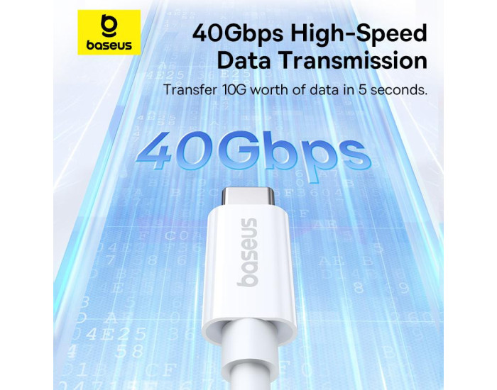 Кабель Baseus Superior Series 2 USB4 Full-Function Type-C to Type-C (240W/ 1m) (P10365200211), Moon White