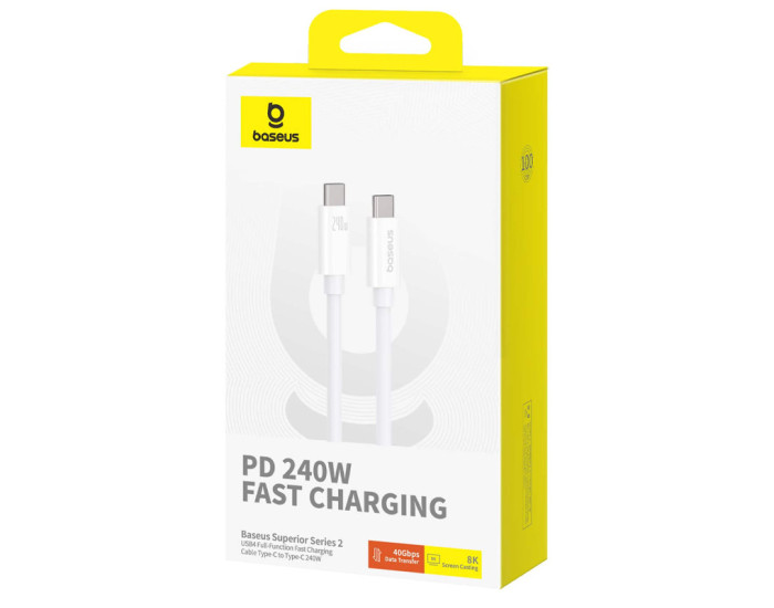 Кабель Baseus Superior Series 2 USB4 Full-Function Type-C to Type-C (240W/ 1m) (P10365200211), Moon White