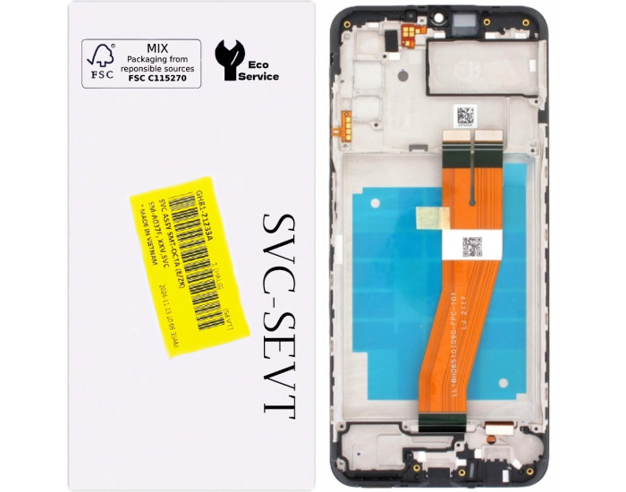 Дисплей с сенсорным экраном (модуль) Samsung A037 A03s, черный, желтый шлейф, с рамкой, сервисная упаковка, 160.5мм x 72mm
