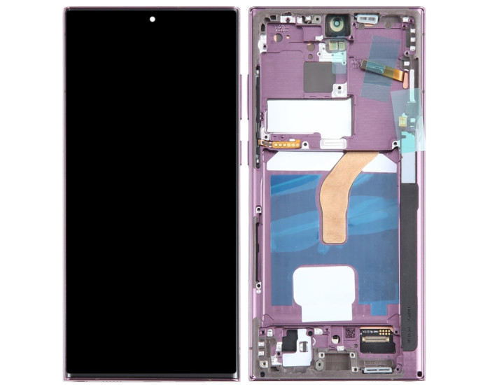 Дисплей з сенсорним екраном (модуль) Samsung S908 S22 Ultra 5G, бордовий, з рамкою OLED