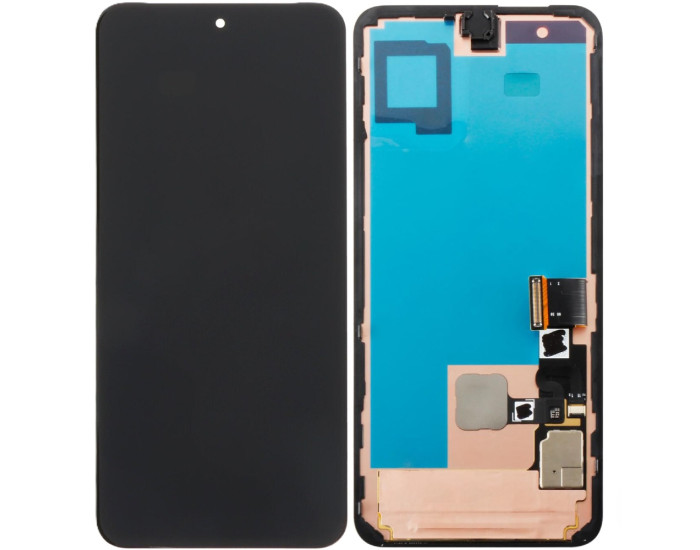 Дисплей с сенсорным экраном (модуль) Google Pixel 8 со шлейфом скарена отпечатка, черный, OLED, оригинал снятый с рамкой
