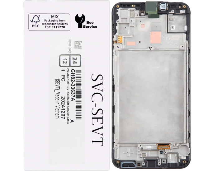 Дисплей с сенсорным экраном (модуль) Samsung A155 A15 /A156, черный с рамкой, сервисная упаковка GH82-33638A