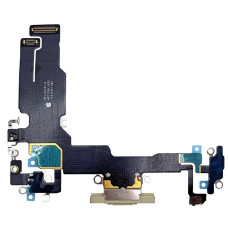 Шлейф для iPhone 15 коннектора зарядки, с микрофонами, желтый, оригинал снятый