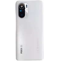 Задняя крышка для Xiaomi Poco F3 /Redmi K40, белая со стеклом камеры, с лого Poco, оригинал
