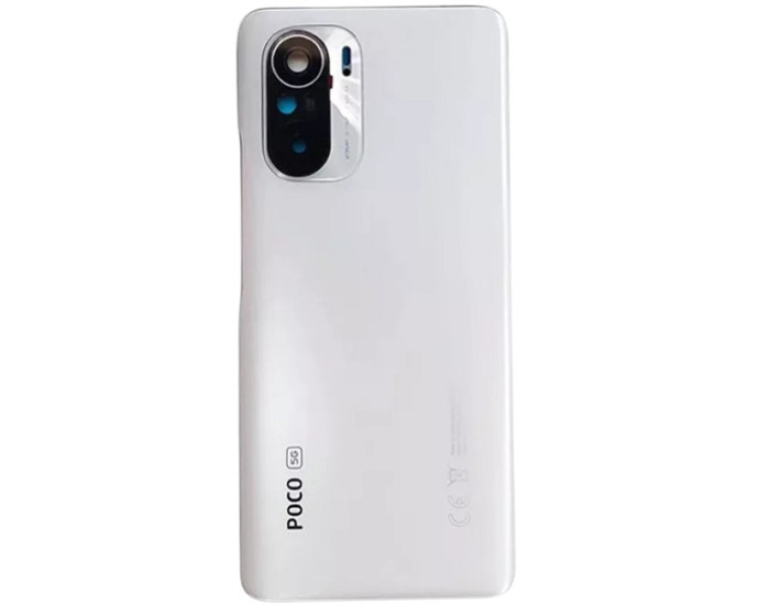 Задняя крышка для Xiaomi Poco F3 /Redmi K40, белая со стеклом камеры, с лого Poco, оригинал