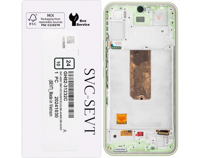 Дисплей з сенсорним екраном (модуль) Samsung A546 Galaxy A54 5G, чорний з рамкою зеленої, сервісна упаковка GH82-31232C