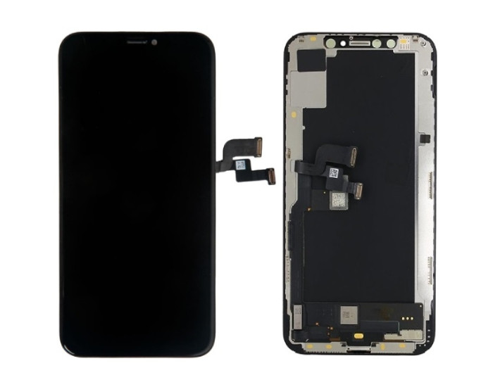 Дисплей з сенсорним екраном (модуль) iPhone XS, чорний переклеювання з пластиком камери и датчика
